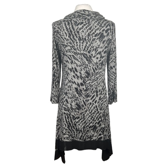 Cupio Asymmetrical Handkerchief Hem Cowl Neck Knit Dress Animal Print NWT - Picture 2 of 6